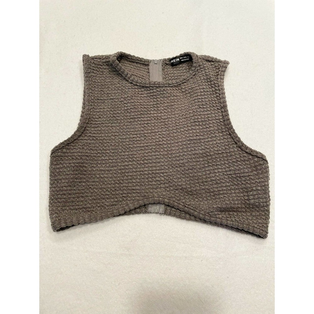 SHEIN Size Small Waffle Knit Crop Tank Top‎ Womens Sleeveless Slim Back-Zip Gray - Picture 6 of 12
